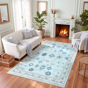 5x7/8x10/9x12 Boho Washable Area Rug, Farmhouse Vintage Ultra Thin Indoor Non-Slip Carpet for Living Room, Oeko-Tex Certified