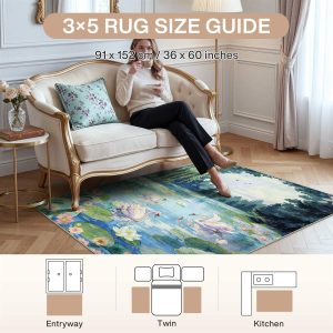 3x5/5x7 Swan Lake in oil painting style Area Rugs, Washable Living Room Runner Soft Non Slip Carpet, Oeko-Tex Certified