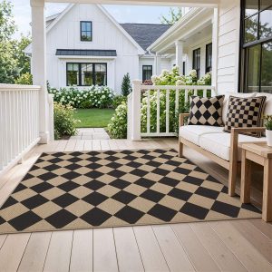 3x5/5x7 Checkered Easy Jute Area Rug, Farmhouse Non-Slip Washable Carpet, Oeko-Tex Certified