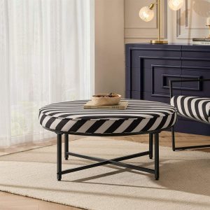 Northwich Black Metal Frame Pouffe - Mono Stripe