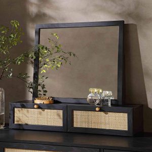 Frances Woven Rattan Vanity Mirror, Black