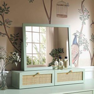 Frances Woven Rattan Vanity Mirror, Mint