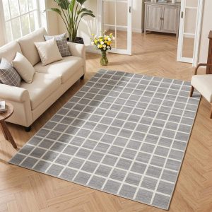 5x7/8x10 Modern Plaid Area Rug, Checkered Washable Rug Soft Non-Slip Ultra Thin Throw Carpet for Living Room, Oeko-Tex Certified