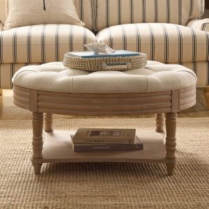 Aubrey Round Coffee Table Pouffe - Cream Linen