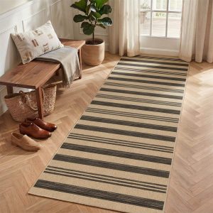 2.5x8/3x5 Striped Easy Jute Area Rug, Outdoor Hallway Runner Rug Non-Skid Washable Indoor Carpet for Entryway Porch, Oeko-Tex Certified