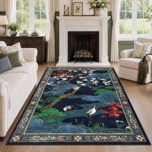 Floral Cherry Blossom Oriental Rug – Soft Non-Slip Washable Carpet for Living Room, Bedroom, Oeko-Tex Certified