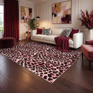 5x7/8x10 Leopard Print Area Rug, Animal Soft Carpet Machine Washable Cheetah Rug for Living Room, Oeko-Tex Certified