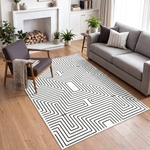 5x7/8x10 Machine Washable Area Rug, Modern Geometric Non-Slip Low Pile Indoor Carpet for Living Room, Oeko-Tex Certified