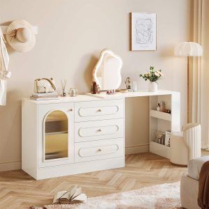 Makeup Desk, 360° Rotatable Vanity Desk with 3 Drawers(Without Mirror)