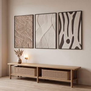 Sandstone Textured Wall Art Set of 3, Large Canvas Wall Decor with Modern Minimalist Design