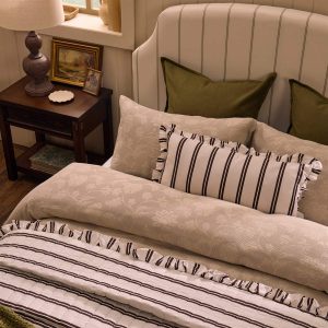Noa Ruffle Edge Stripe Cushion Cover - Chocolate
