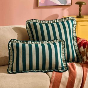 Stripe Frill Edge Sofa Cushion Cover - Green