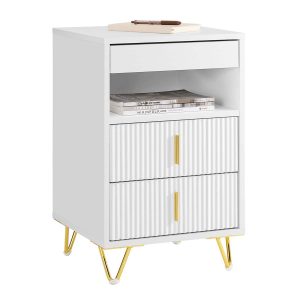 SoBuy FBT168-W, Bedside Table, Bedside Cabinet, Nightstand with 3 Drawers and Shelf, Side Table for Bedroom Living Room, White W40 x D40 x H63cm