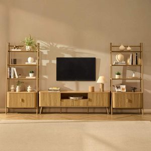 Hattie 3 Piece Bundle - 2 Shelving Units and TV Unit - Light Wood