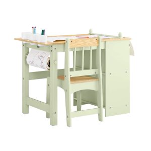 SoBuy KMB60-GR, Kids Desk and Chair Set Kids Study Table and Chair Set with 2 Storage Shelves and Paper Roll Holder Children's Desks for Drawing Arts and Crafts Green 80x50x66cm