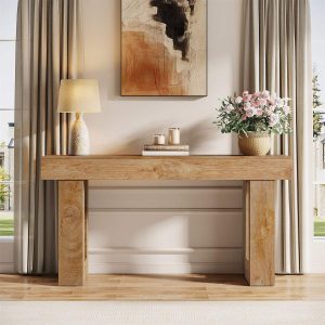 63" Rustic Sofa Table, Chunky Console Table for Entryway