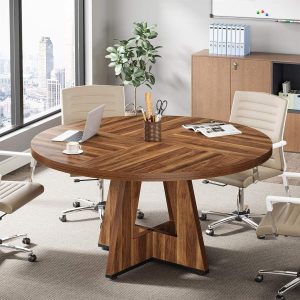 Tribesigns 47-Inch Round Conference Table for 4-6 People, Wooden Base and Thickened Top
