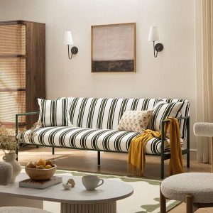 Linea Three Seater Sofa Bed, Forest Green Striped Chenille