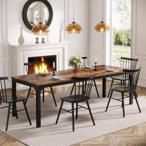 Tribesigns 78.7" Industrial Dining Table, Rustic Rectangular Wood Table with Metal Legs