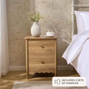 Betty 2 Drawer Bedside Table - Light Wood