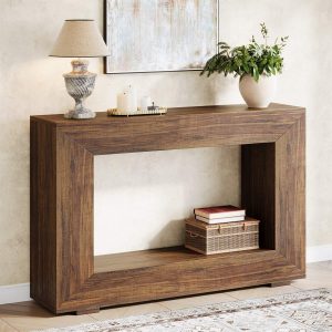 47" Farmhouse Console Table with Industrial Storage, Entryway Accent for Living Room & Entrance