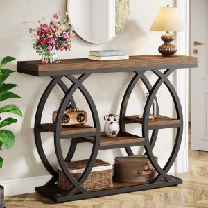 39.4" Console Table, Industrial 4-Tier Sofa Table Entryway Table with Storage Shelves