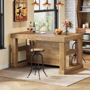 55" Home Bar Unit, 3-Tier Pub Table Liquor Cabinet with Storage Shelves