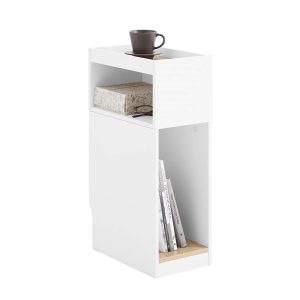 SoBuy FBT171-WN, Slim Bedside Table, Narrow Nightstand with Drawer and Shelf, Modern Side Table for Bedroom and Living Room, White, W20 x D35 x H60cm