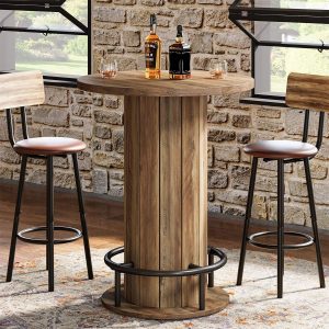 31" Bar Table, Round Bistro Pub Table with Footrest for Dining Coffee Cocktail(Only Table)