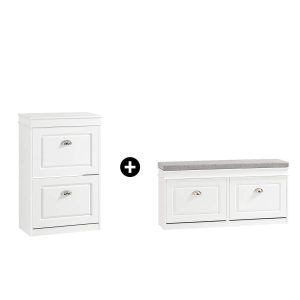 SoBuy FSR64-W+FSR78-W, Shoe Bench + Shoe Cabinet With Flip Drawers, 24cm Depth White Hallway Set