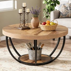 Round Coffee Table with Open Shelf