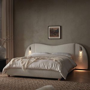 Egerie Extended Headboard Ottoman Storage Bed, Beige Boucle