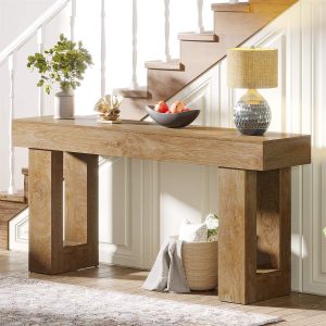 Wooden Sofa Table, 63-Inch Modern Console Table For Living Room