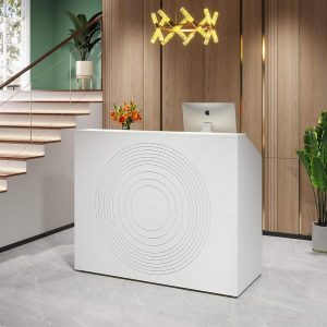 46.46" Modern Reception Desk, White Front Counter with Cable Grommet for Salon and Home Office