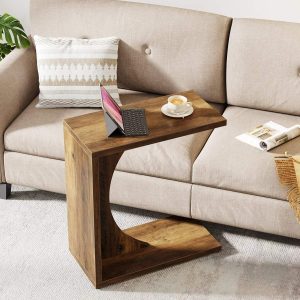C-Shaped End Table for Couch, Small Sofa Side Table Nightstand