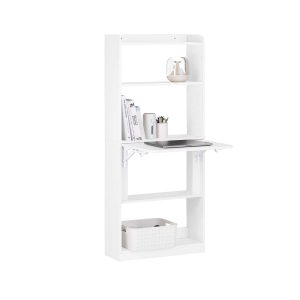 SoBuy FWT92-H-W, Computer Desk Home Office Desk Folding Table with 5 Shelves Study Table Natural W64 x D58 x H145cm