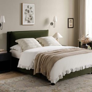 Kricia Upholstered Storage Bed with Pillow Headboard, Moss Green Velvet