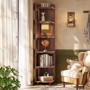 Tribesigns 6-Tier Corner Shelf, Tall Skinny Display Bookcase for Small Spaces