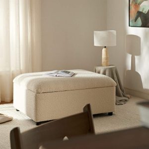 Magda Fold-Out Single Bed in an Ottoman, Beige Boucle