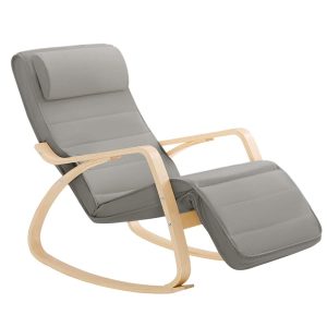 SoBuy FST16-DG Rocking Chair Relax Lounge Chair with Cushion Recliner with Headrest and Adjustable Footrest Grey