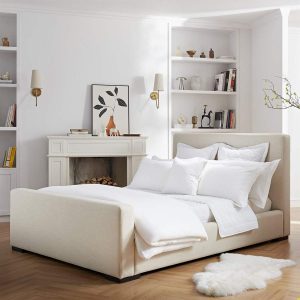 Antoine Side-Opening Ottoman Storage Bed, Ivory Linen Blend
