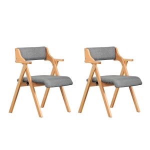 SoBuy FST98-HGx2, Folding Dining Chairs Set of 2, Comfortable Padded Wooden Folding Chairs, Foldable Space-Saving Design for for Office, Dining Room, and Small Spaces, Indoor Outdoor Use, Light Grey