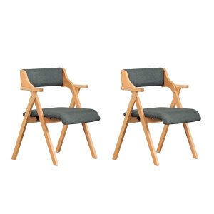 SoBuy FST98-SGx2, Folding Dining Chairs Set of 2, Comfortable Padded Wooden Folding Chairs, Foldable Space-Saving Design for Office, Dining Room, and Small Spaces, Indoor Outdoor Use, Dark Grey