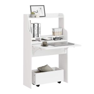 SoBuy FWT105-II-W, Children Folding Table Desk Children Desk with Mobile Storage Chest, White