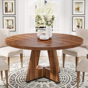 47" Round Dining Table for 4-6, Farmhouse Kitchen Table Table for Dining Room