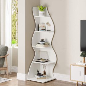 5-Tier Corner Shelf, Modern Wall Corner Bookshelf Bookcase