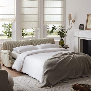 Daphnis Green Striped Linen Blend Sofa Bed, Large 3-Seater