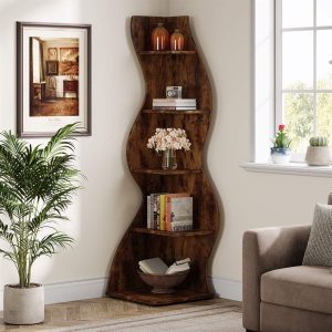 5-Tier Corner Shelf, Wavy Bookshelf Bookcase Display Rack for Home Office