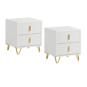 SoBuy FBT115-Wx2, Set of 2 Bedside Table Bedside Cabinet Nightstand with 2 Drawers, Side Table for Bedroom Living Room White W40 x D40 x H47cm