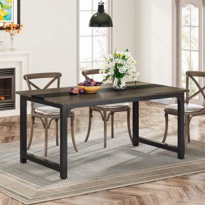 63" Rectangular Dining Table for 6–8 People, Industrial Wood Kitchen Table
